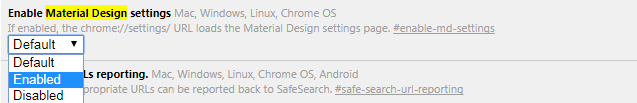 how to enable material design in Chrome