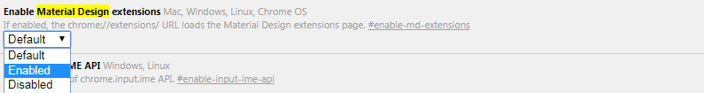 how to enable material design in Chrome